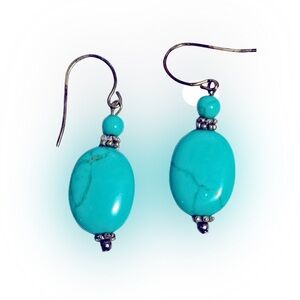 Turquoise Dangle Earrings Pierced Oval Bead Southwestern Boho Y2K Style